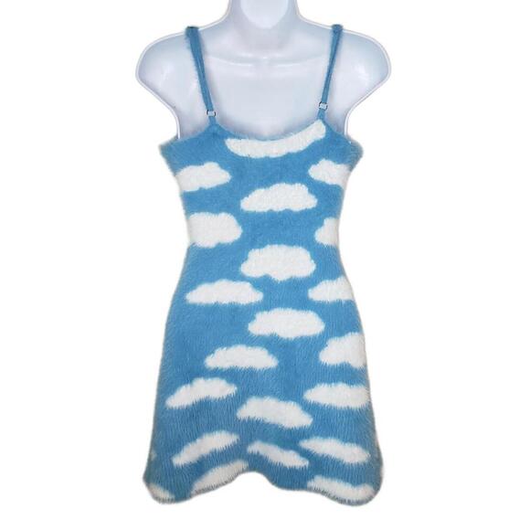 Dolls Kill Delia's Women's Sz S Blue Cloud Print Furry Mini Dress - Picture 2 of 5